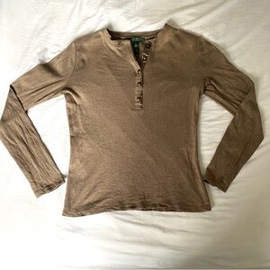 Lauren Ralph Lauren Women’s Brown Long Sleeve Henley Shirt